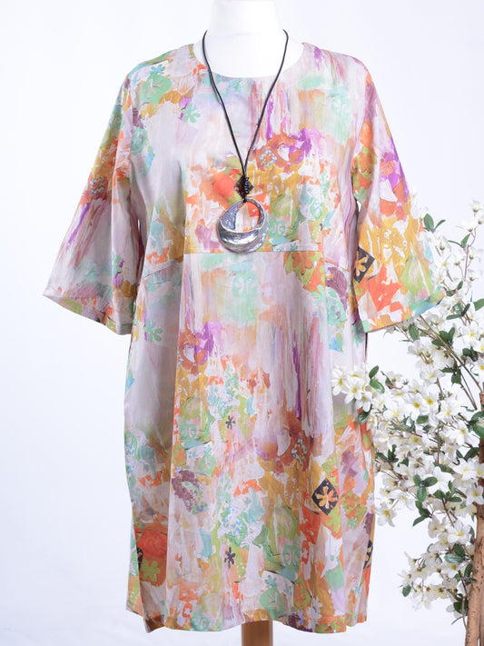 Bella Blue Lagenlook Casual Patterned Arty Dress L/XL 14/16 - B276