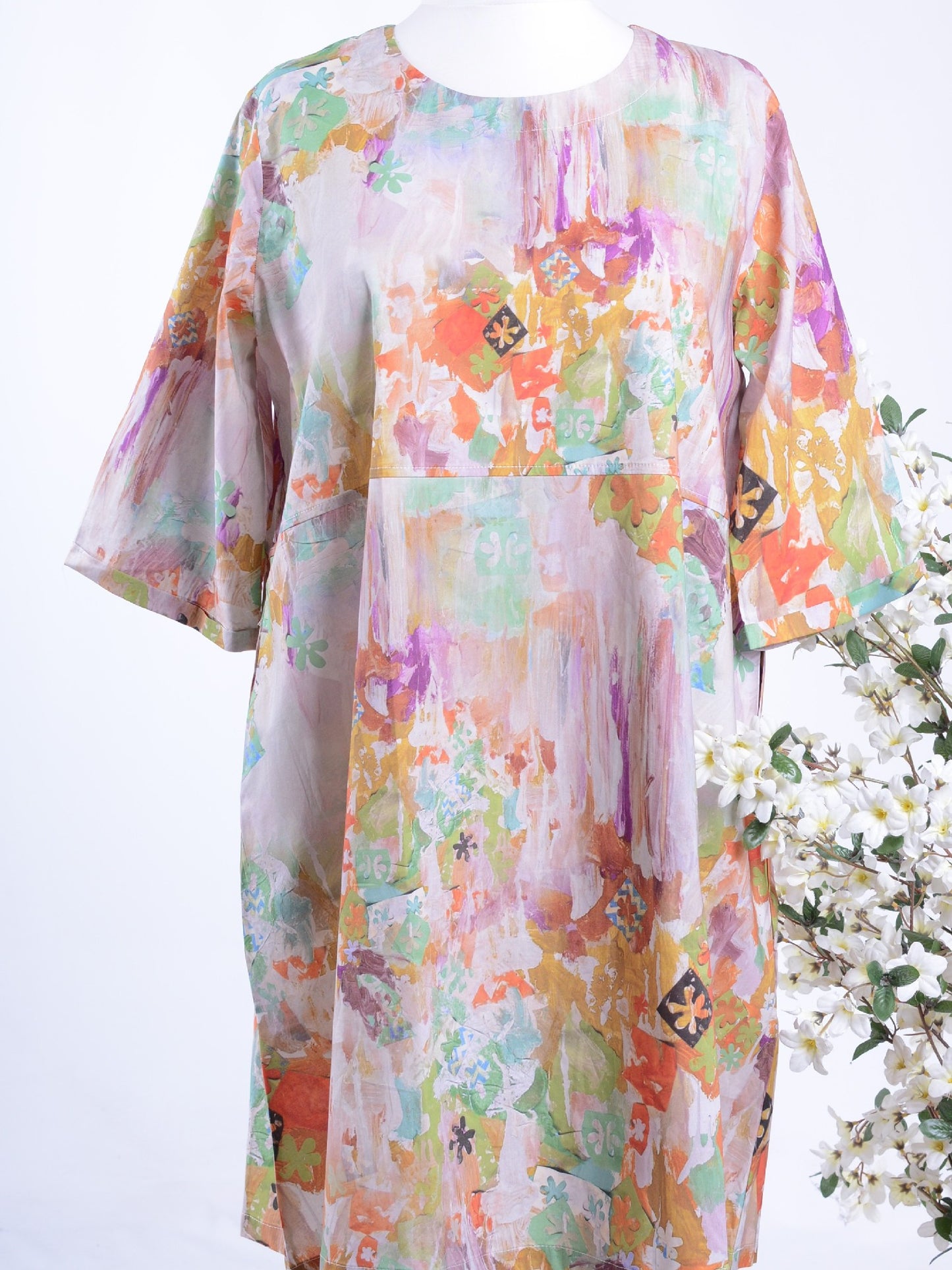 Bella Blue Lagenlook Casual Patterned Arty Dress L/XL 14/16 - B276