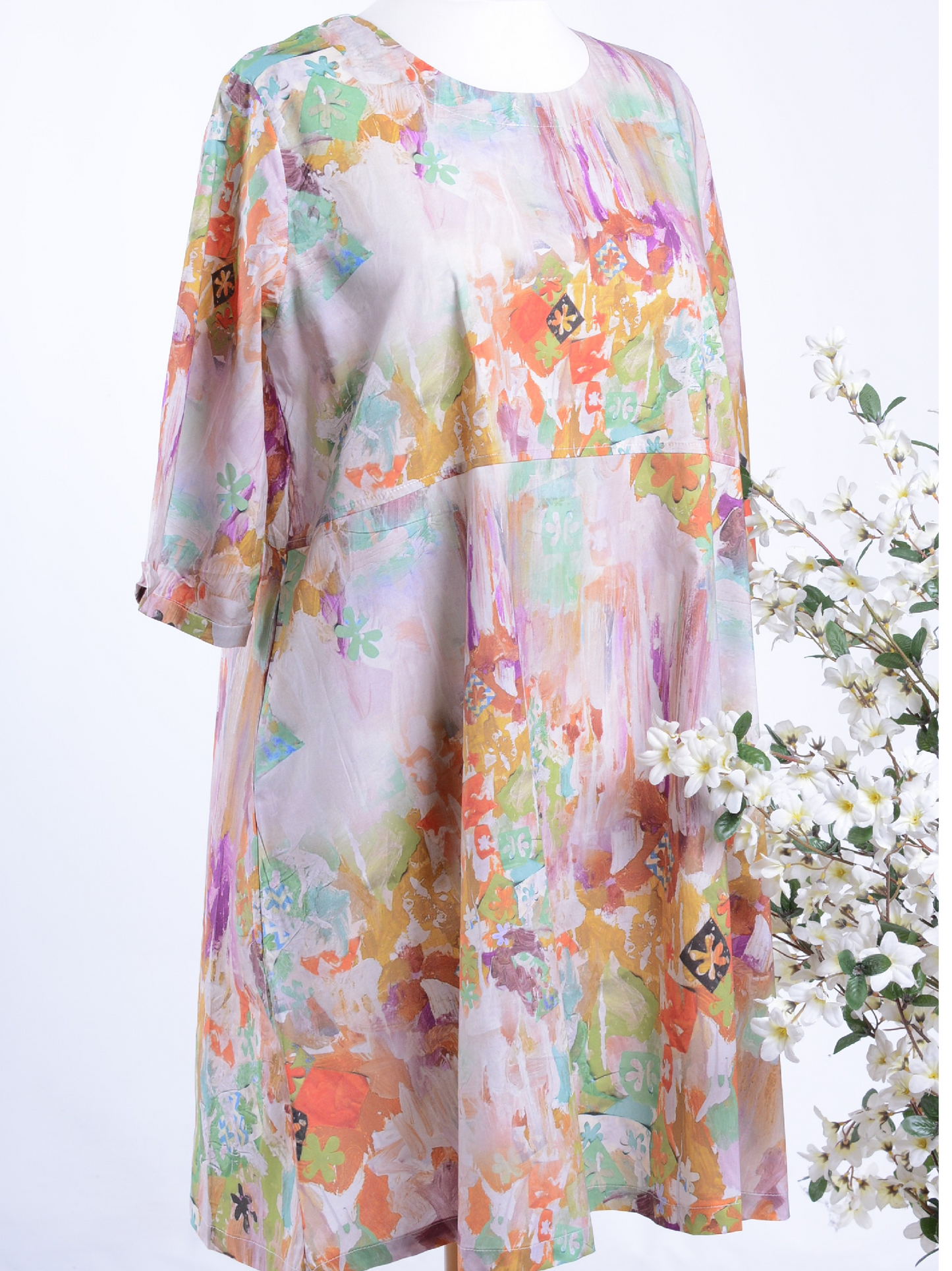 Bella Blue Lagenlook Casual Patterned Arty Dress L/XL 14/16 - B276