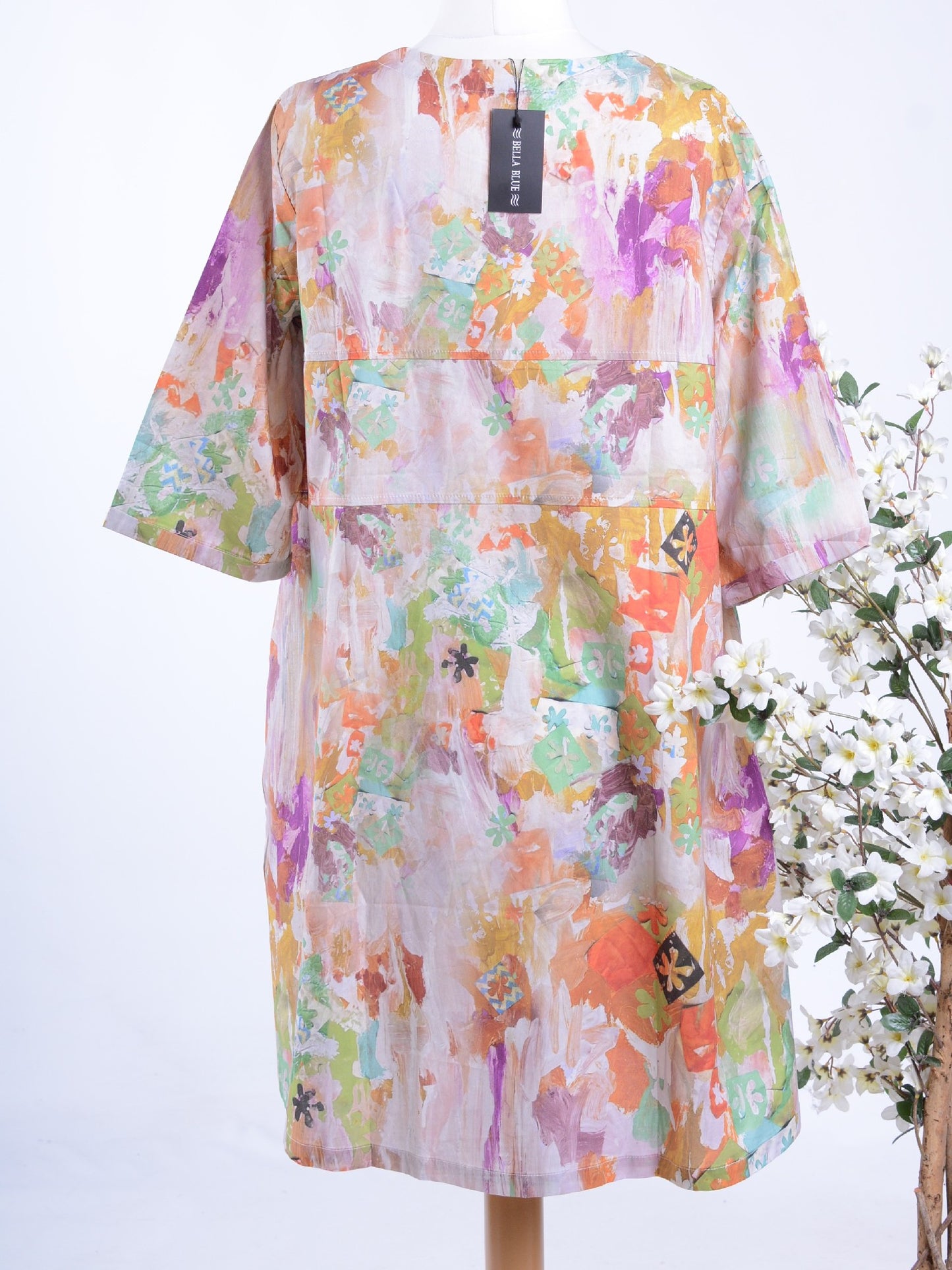 Bella Blue Lagenlook Casual Patterned Arty Dress L/XL 14/16 - B276