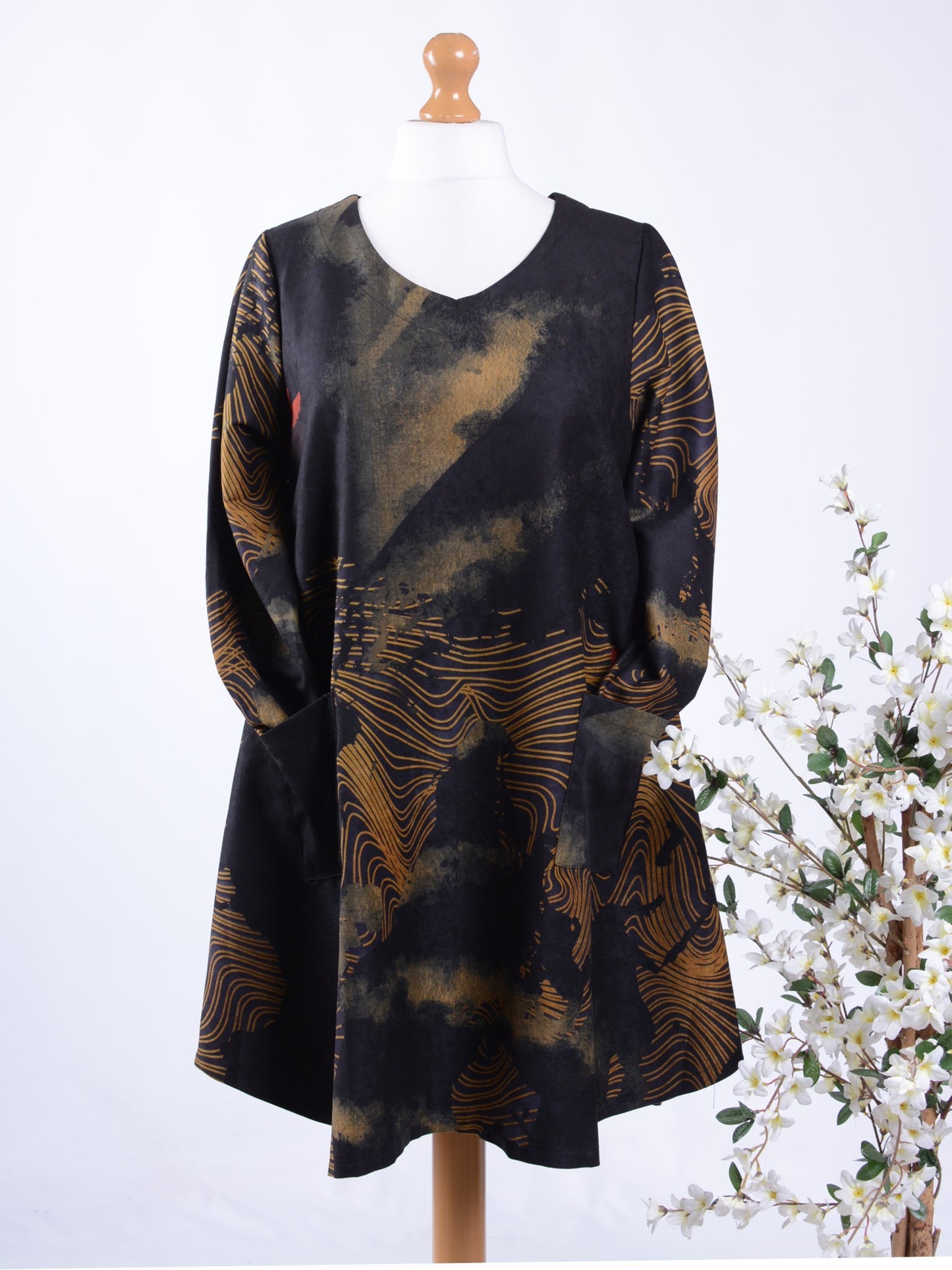 Bella Blue Black, Gold Lagenlook Tunic/Dress S/M - B277