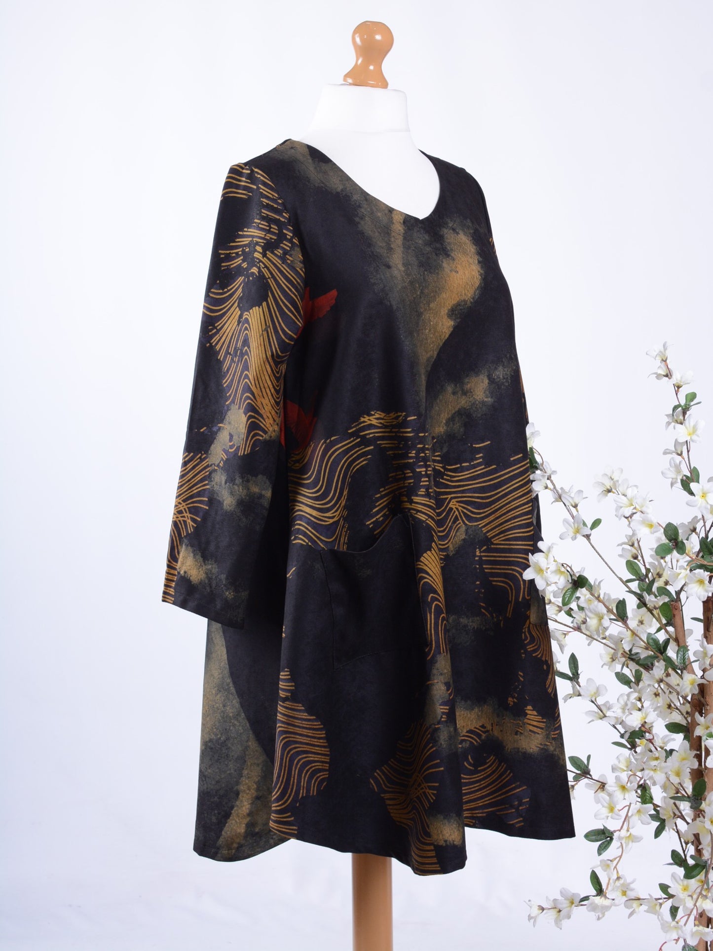 Bella Blue Black, Gold Lagenlook Tunic/Dress S/M - B277