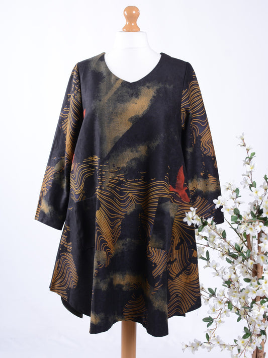 Bella Blue Black, Gold Lagenlook Tunic/Dress S/M - B277