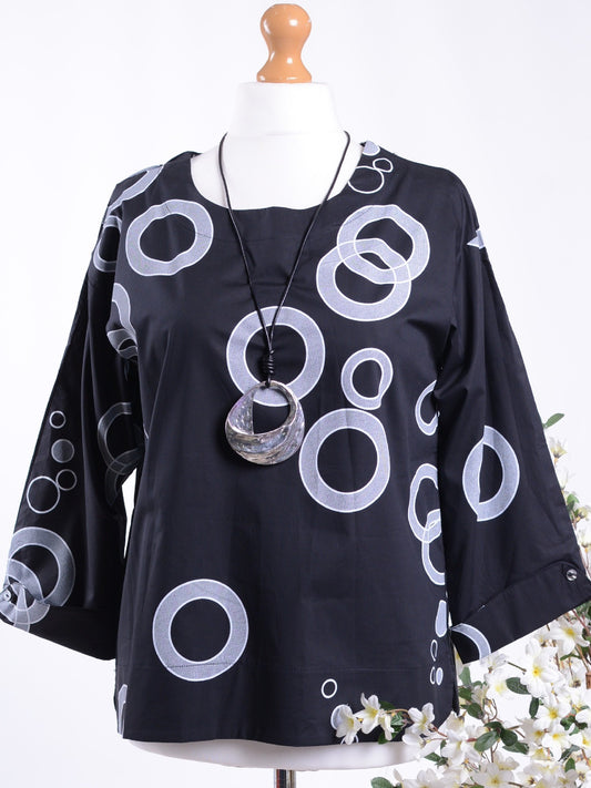 Bella Blue Black/White Lagenlook Tunic S/M - B271