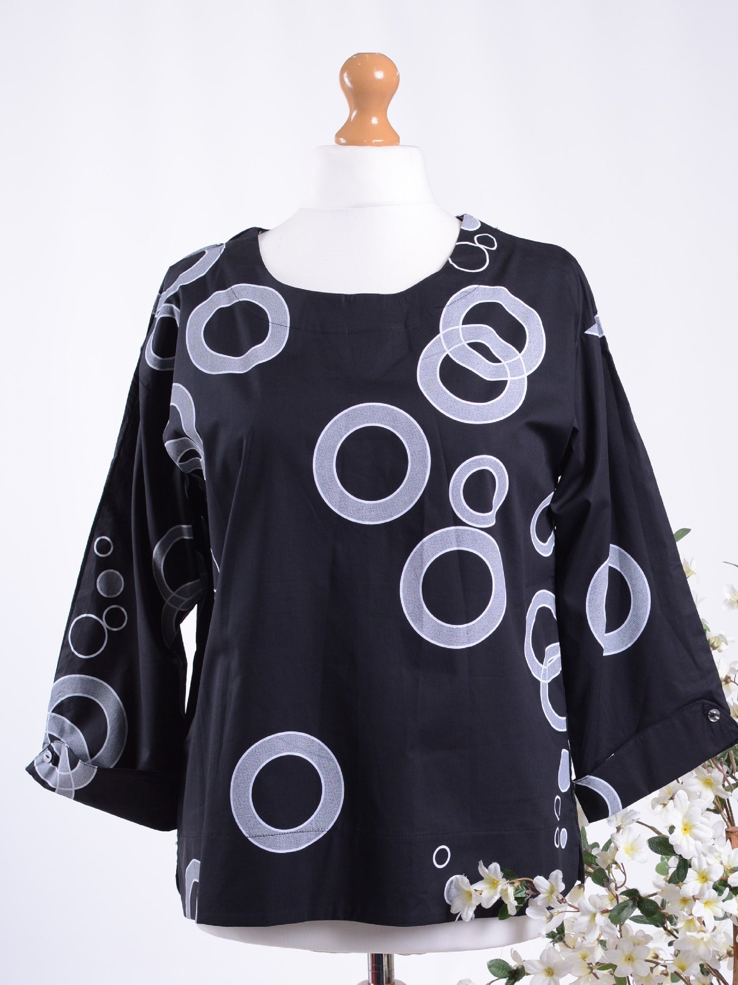 Bella Blue Black/White Lagenlook Tunic S/M - B271