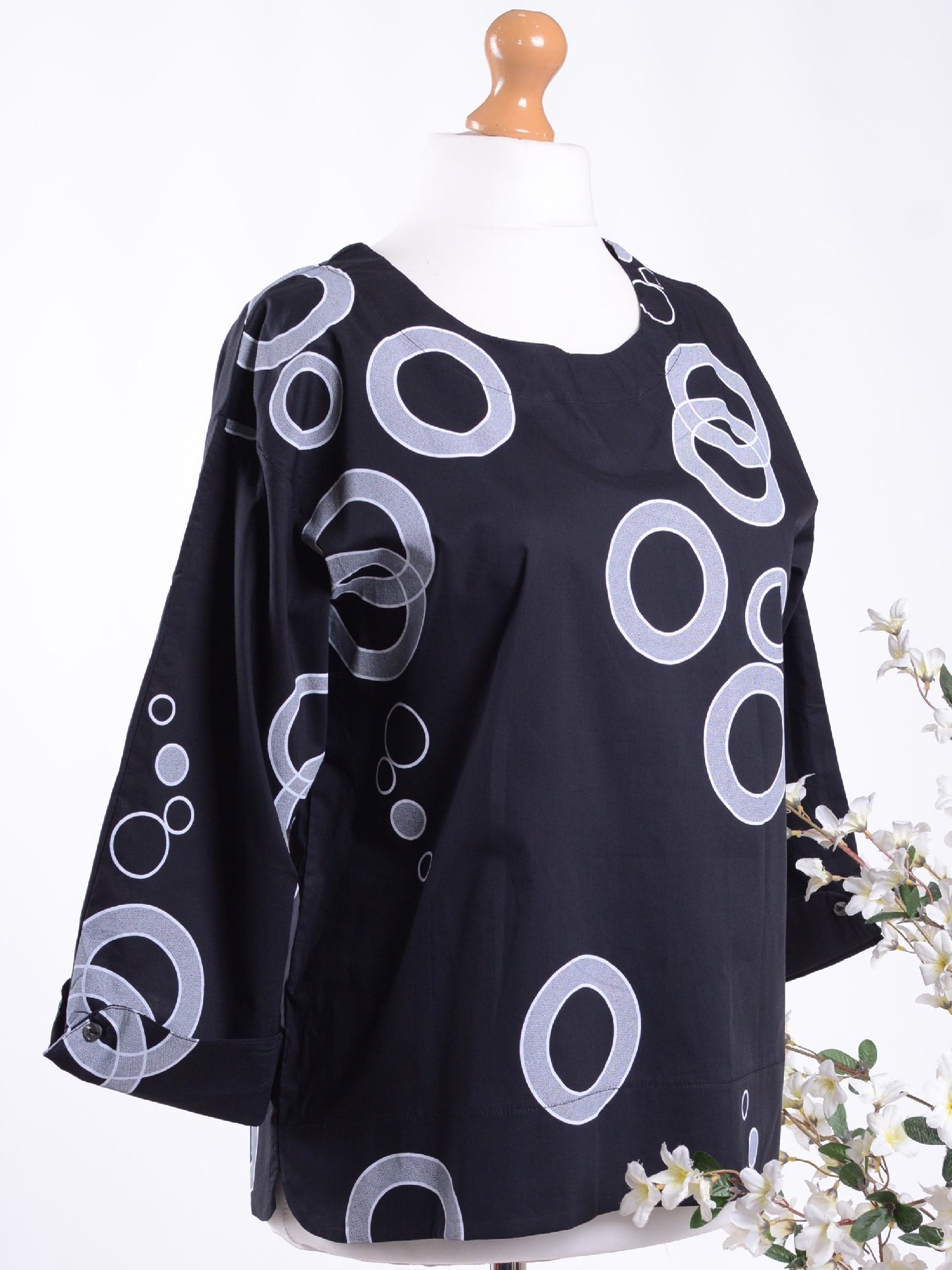 Bella Blue Black/White Lagenlook Tunic S/M - B271