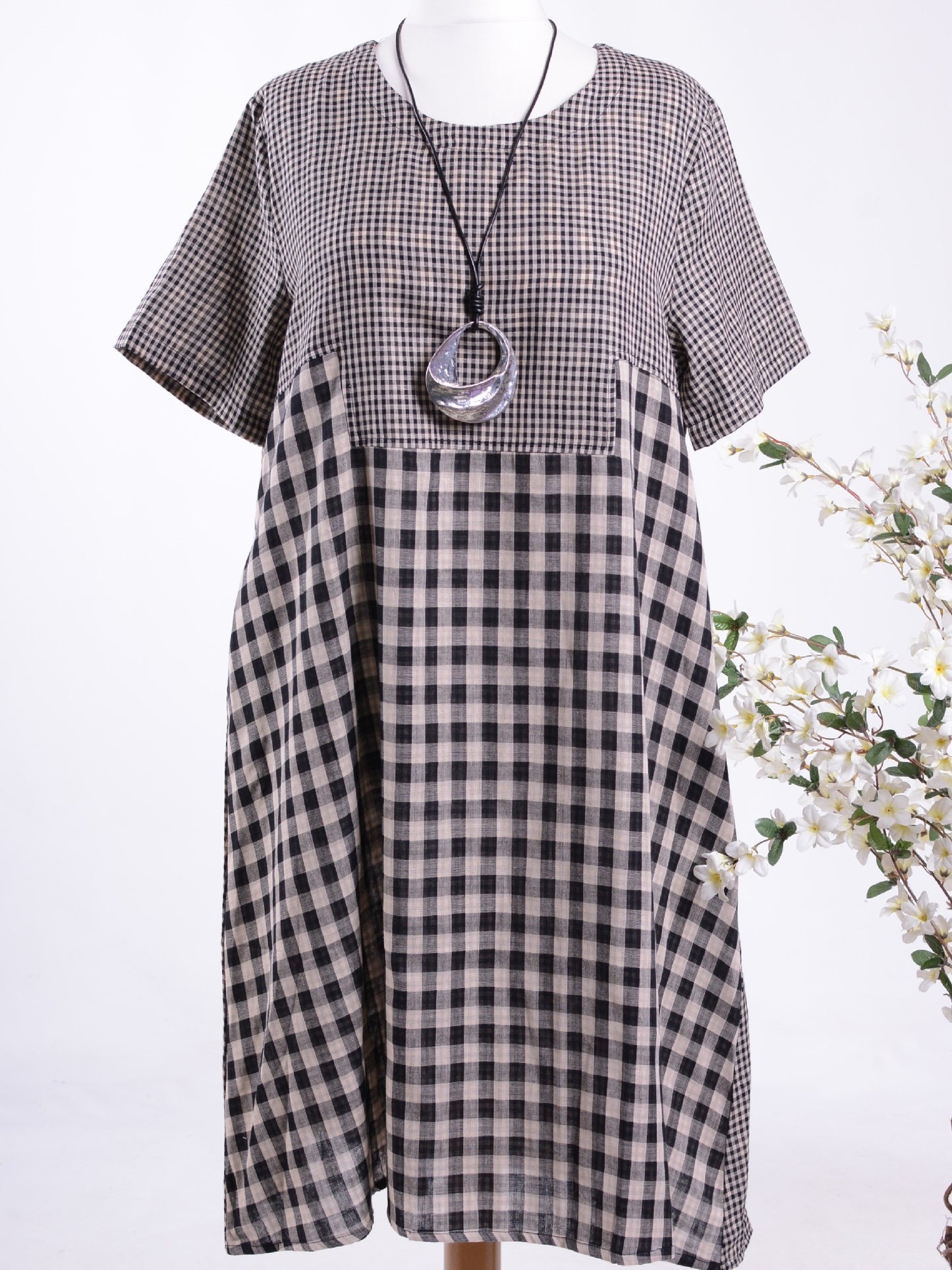 Bella Blue Lagenlook Cotton Checked Dress L/XL - B281