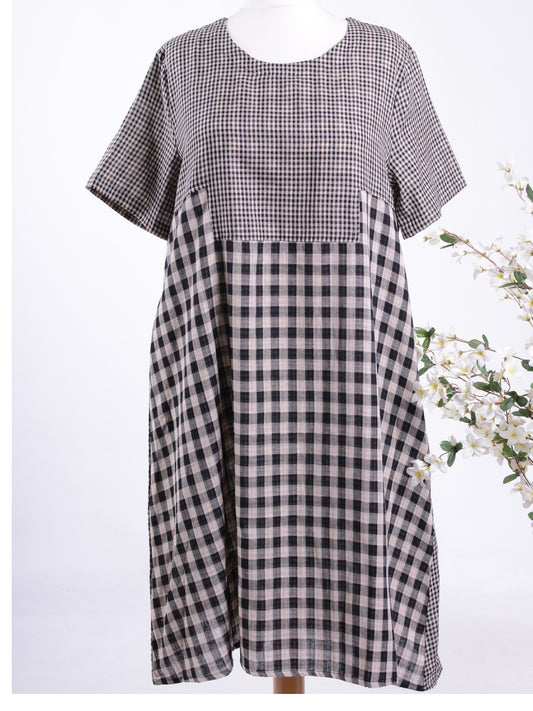 Bella Blue Lagenlook Cotton Checked Dress L/XL - B281