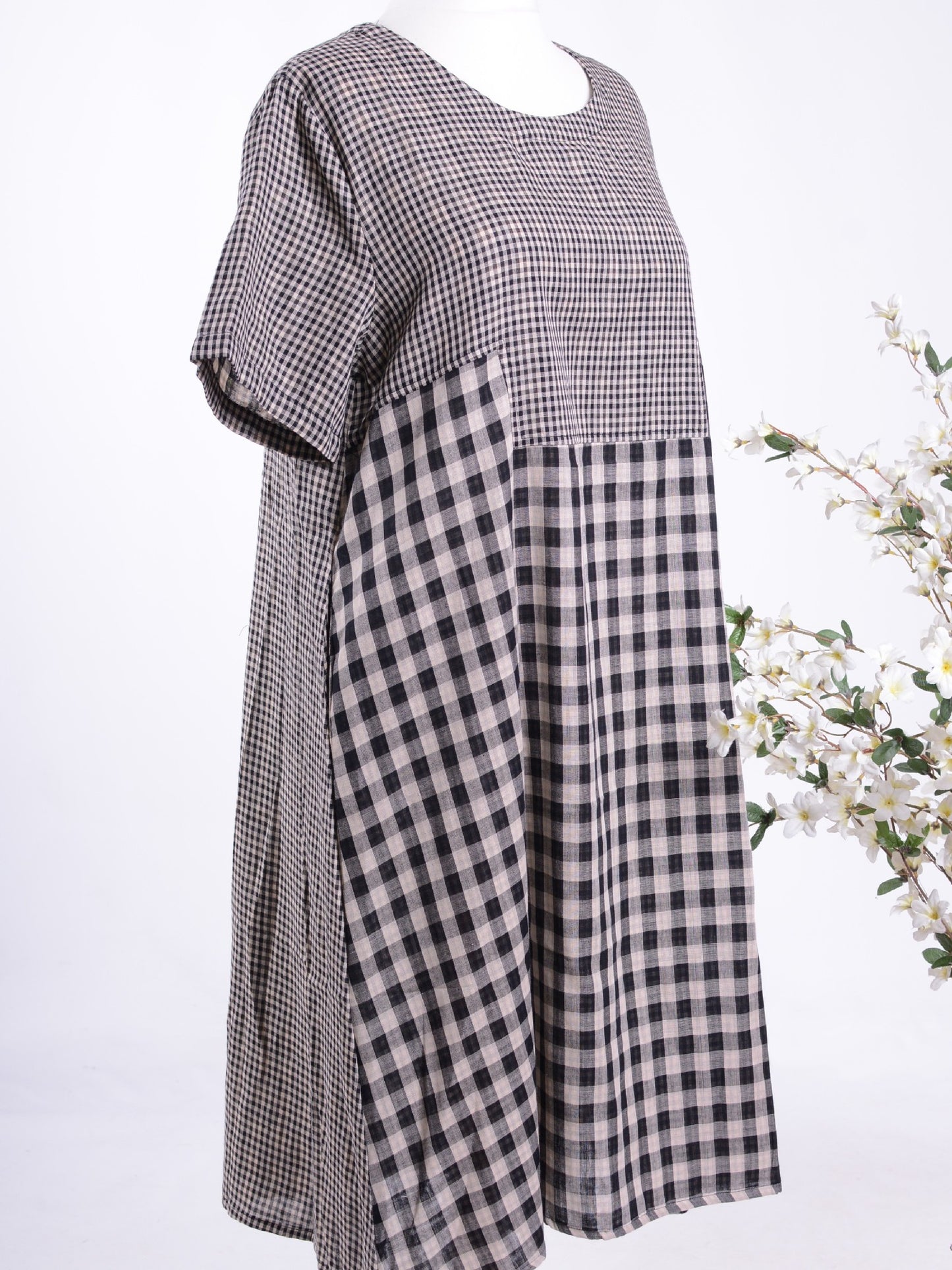 Bella Blue Lagenlook Cotton Checked Dress L/XL - B281