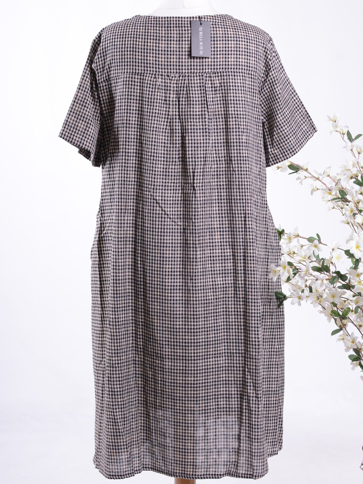 Bella Blue Lagenlook Cotton Checked Dress L/XL - B281