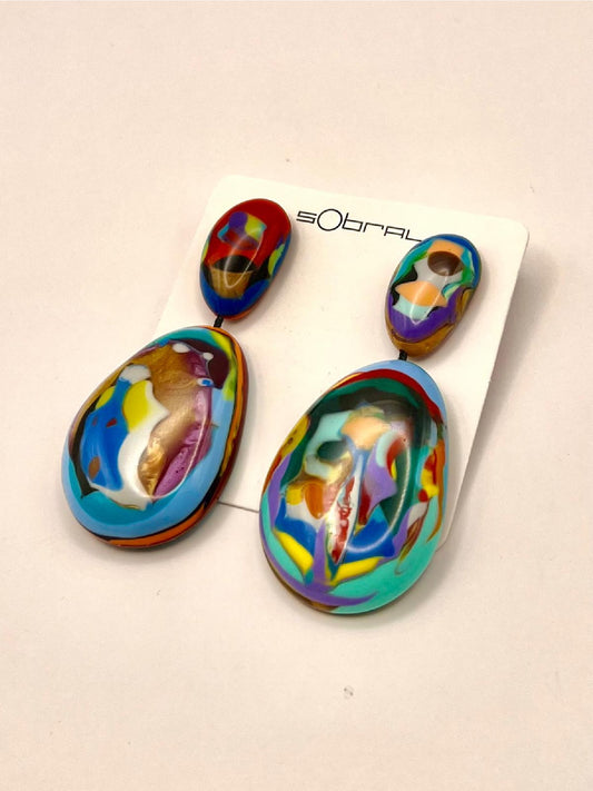 Sobral Gabriele K Multicolour Large Oval Beads Arty Earrings Lagenlook - 3609
