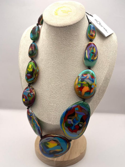 Sobral Gabriele K Multicolour Large Oval Beads Arty Necklace Lagenlook - 3616