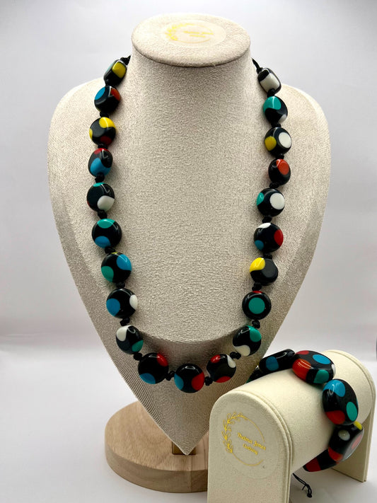 Sobral Yoi Dots Resin Beaded Necklace & Bracelet Set Lagenlook Multicolour - SB5