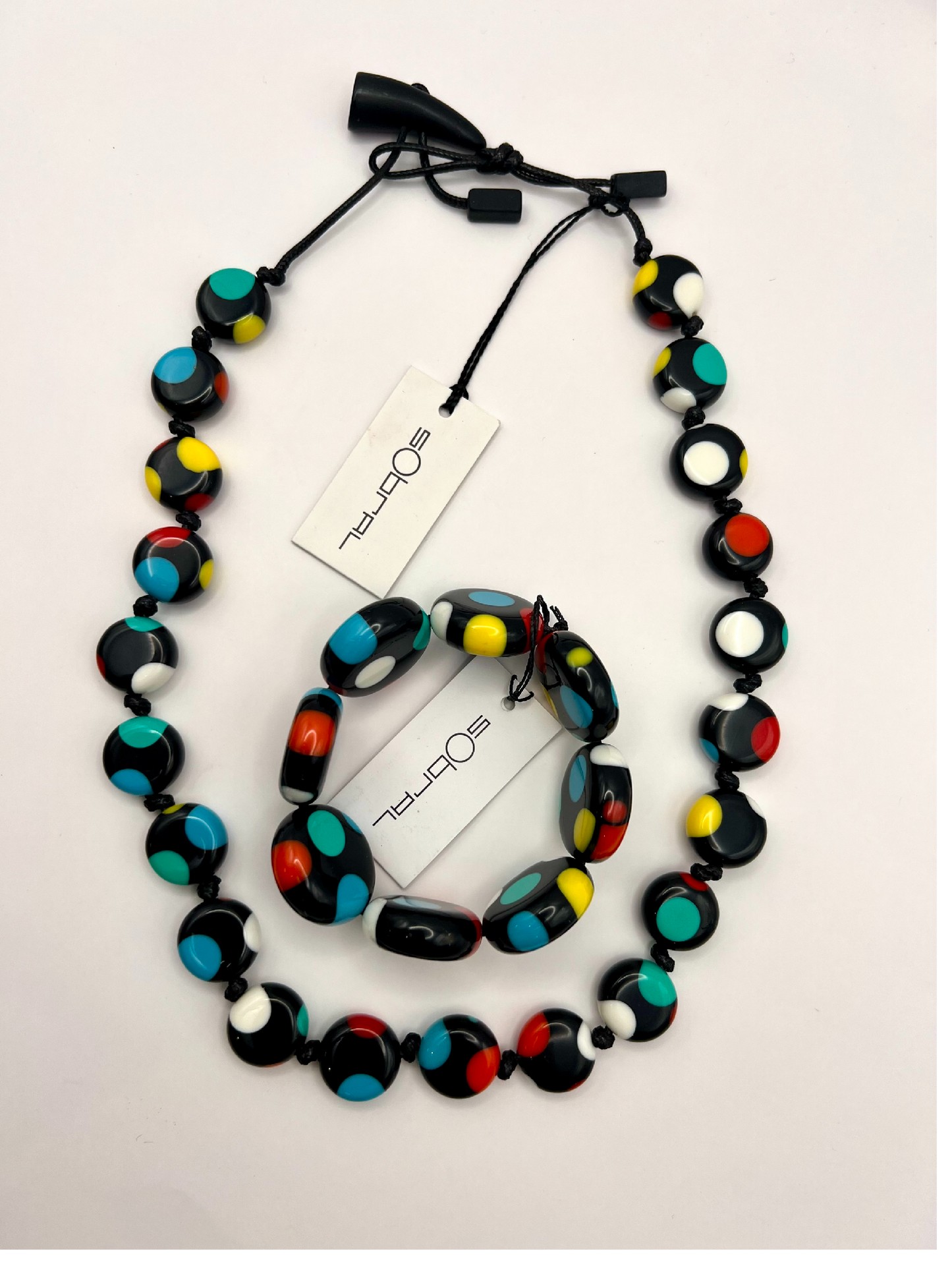 Sobral Yoi Dots Resin Beaded Necklace & Bracelet Set Lagenlook Multicolour - SB5