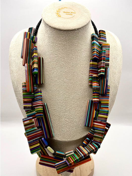 Sobral Pop Art Neoconcretismo Multi Stripe Lagenlook Statement Necklace - SB7