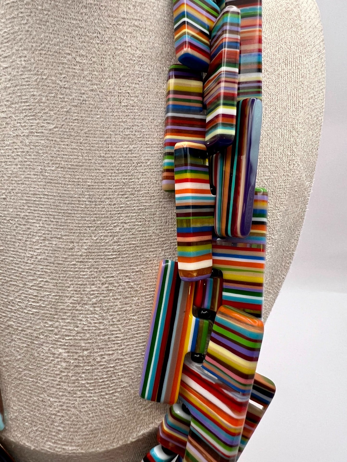 Sobral Pop Art Neoconcretismo Multi Stripe Lagenlook Statement Necklace - SB7