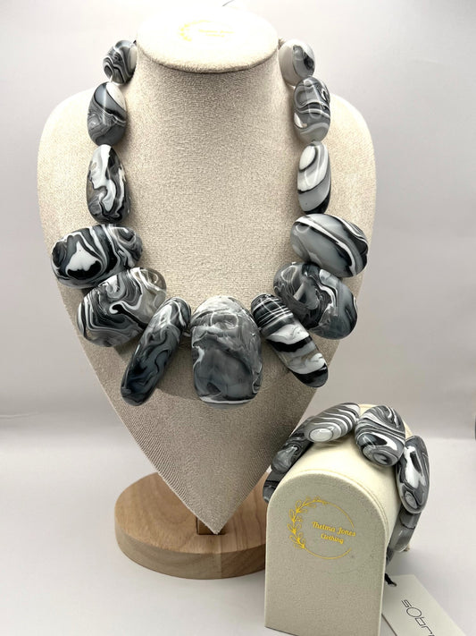 Sobral Margo Ice Wave Resin Beaded Necklace & Bracelet Set Lagenlook - SB9
