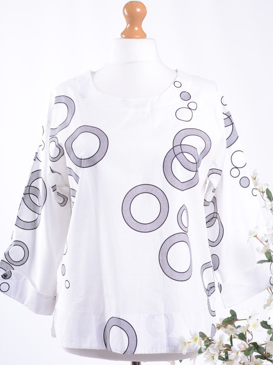 Bella Blue White/Black Lagenlook Tunic S/M - B272