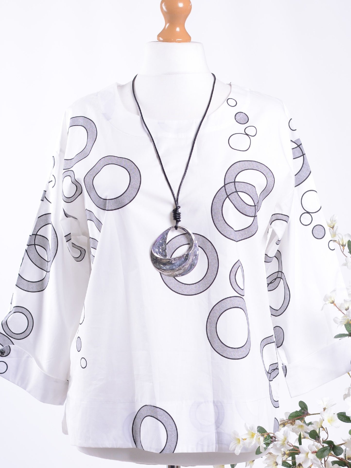 Bella Blue White/Black Lagenlook Tunic S/M - B272