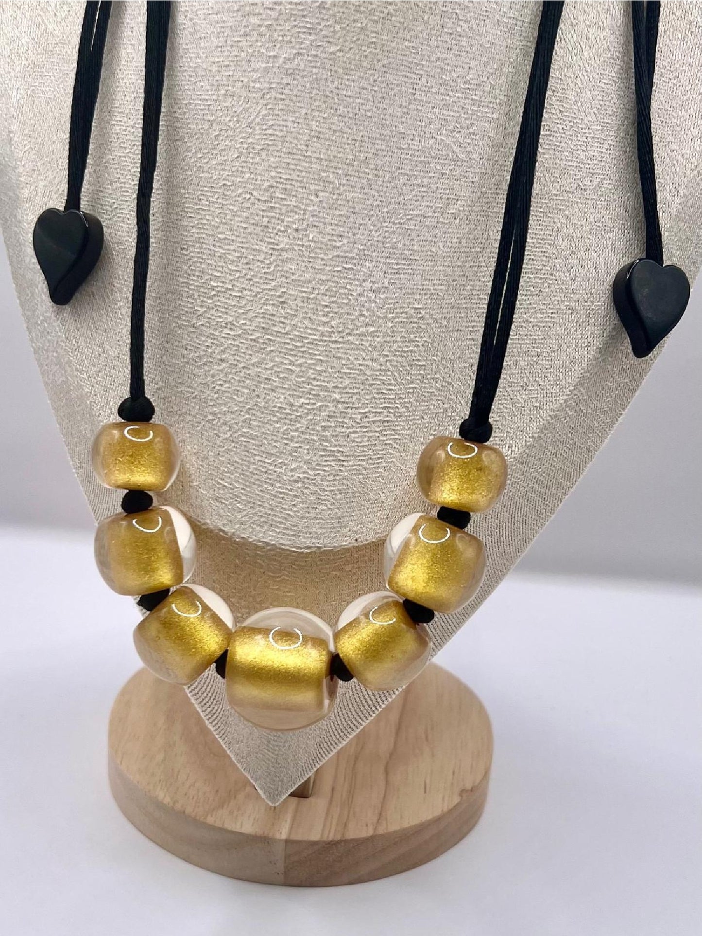 Zsiska Gold Shimmer Resin Beaded Necklace Lagenlook Statement Arty
